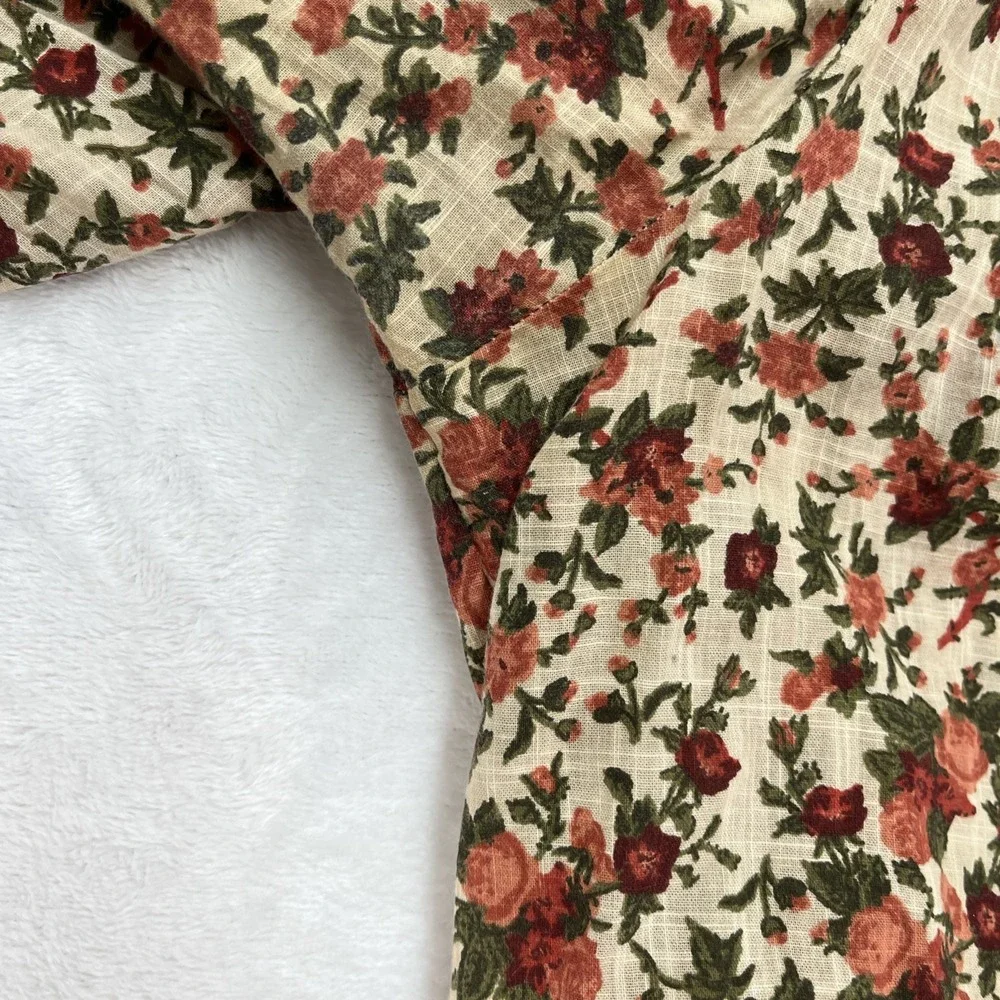 Free People Puff Sleeve Button Front‎ Blouse Womens Medium Floral Cottagecore